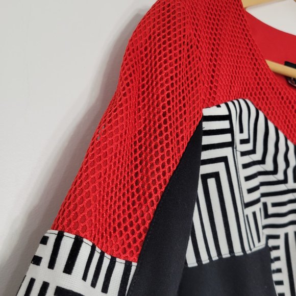 ARTEX Fashions Women's Red Black  White Geometric Long Sleeve Blazer Zip-Up Sz S - Picture 3 of 11